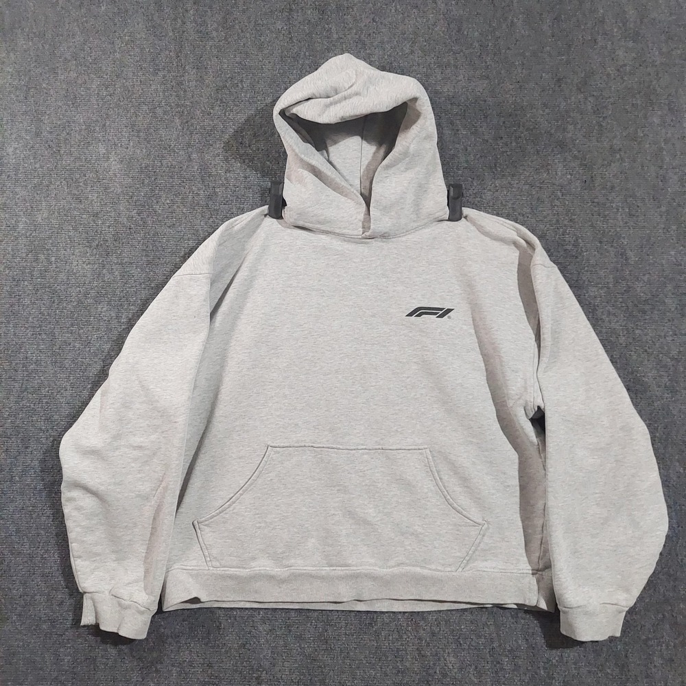 PacSun Hoodie Unisex XL Gray F1 Formula 1 Pullover Fleece Kangaroo Pocket Crop